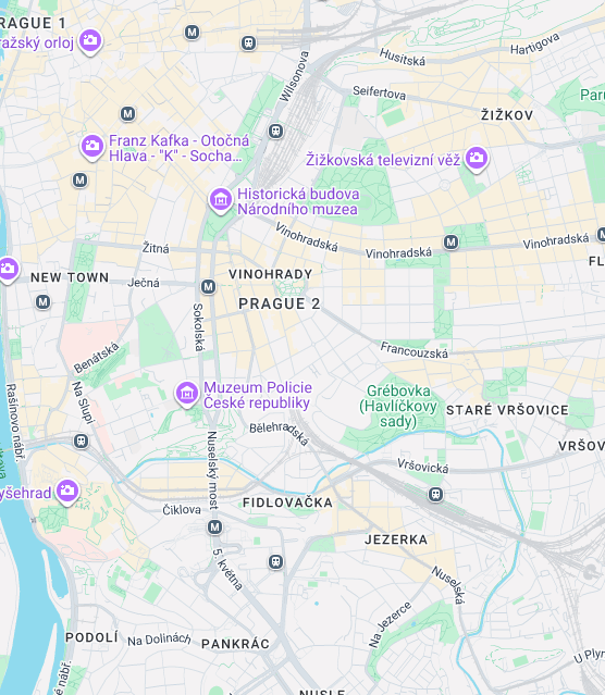 Map showing Jungle Prague in Vinohrady